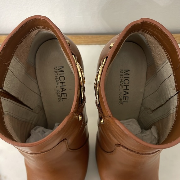 Michael Kors Cognac Leather Platform Heeled Ankle Boots Booties Women’s Size 7 M - Picture 7 of 10